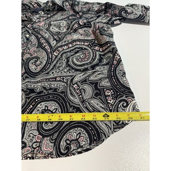 CHAPS No Iron Women's 2X Button Up Top Black Pink Paisley Long Sleeve Cotton - Picture 8 of 10